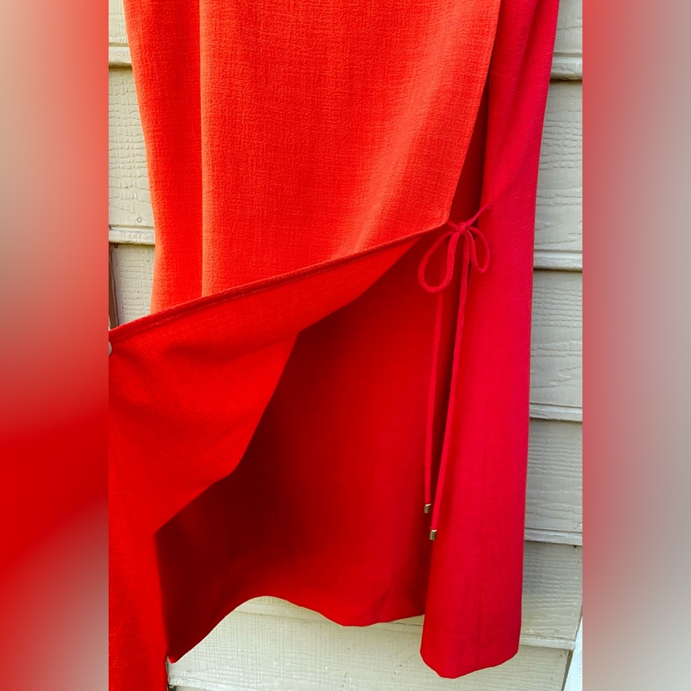 Tahari Arthur S Levine Tunic Dress Women Orange Red Color Block Loose Shift - Picture 6 of 8